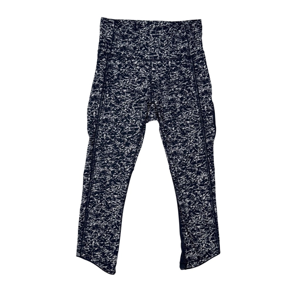 Lululemon Leggings Women 4 Black White Excellent Mesh Crop Crackle Print Active